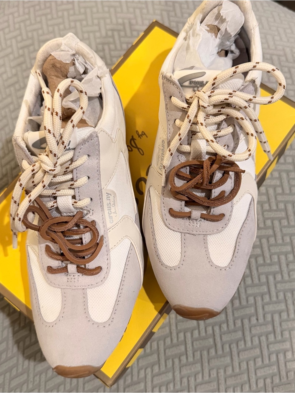 Circus by Sam Edelman Neutral Panel Lace-Up Sneakers in White, Beige and Brown